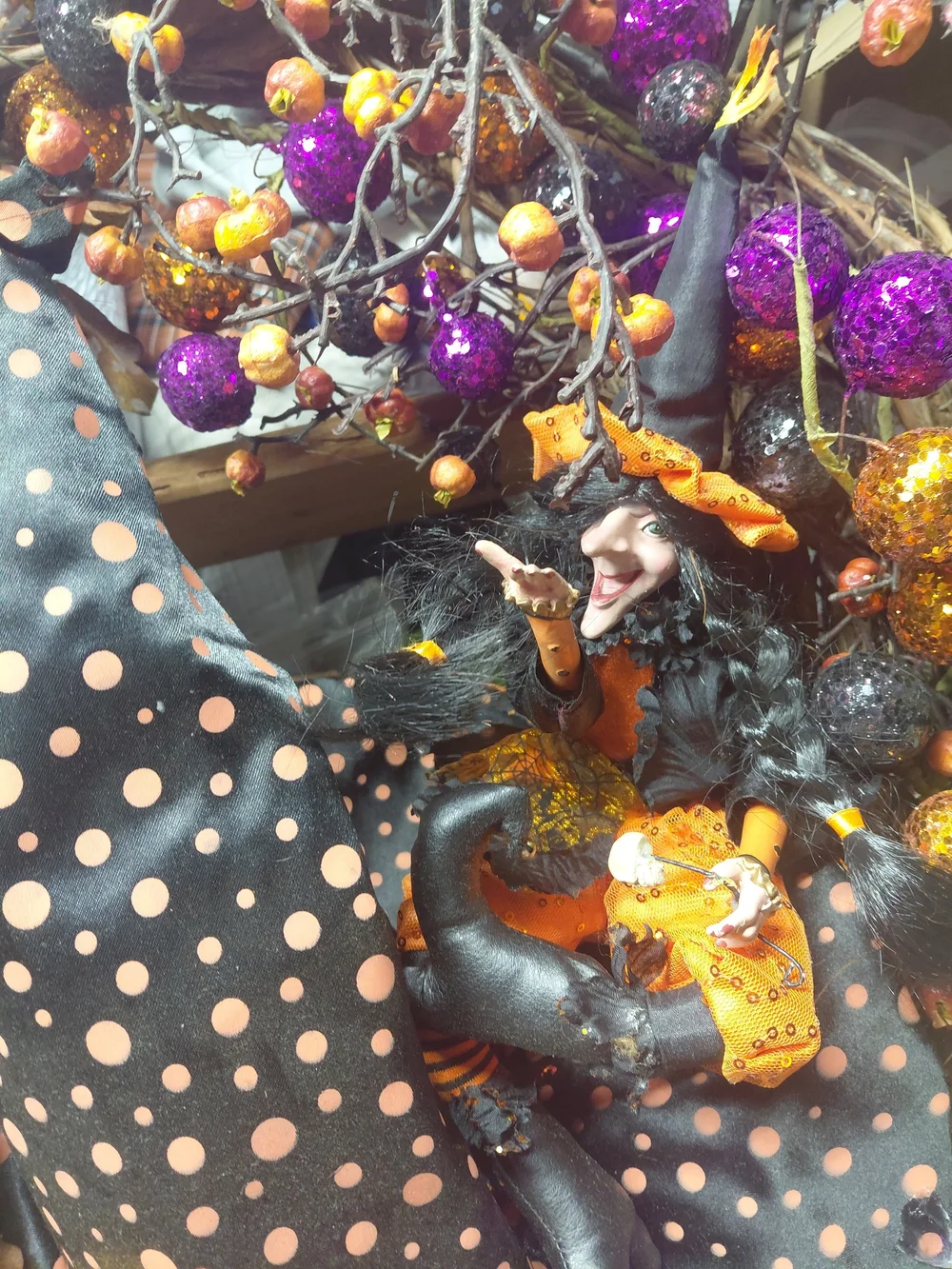 handcrafted witch hat Halloween wreath adorned with Casting A Spell Skull